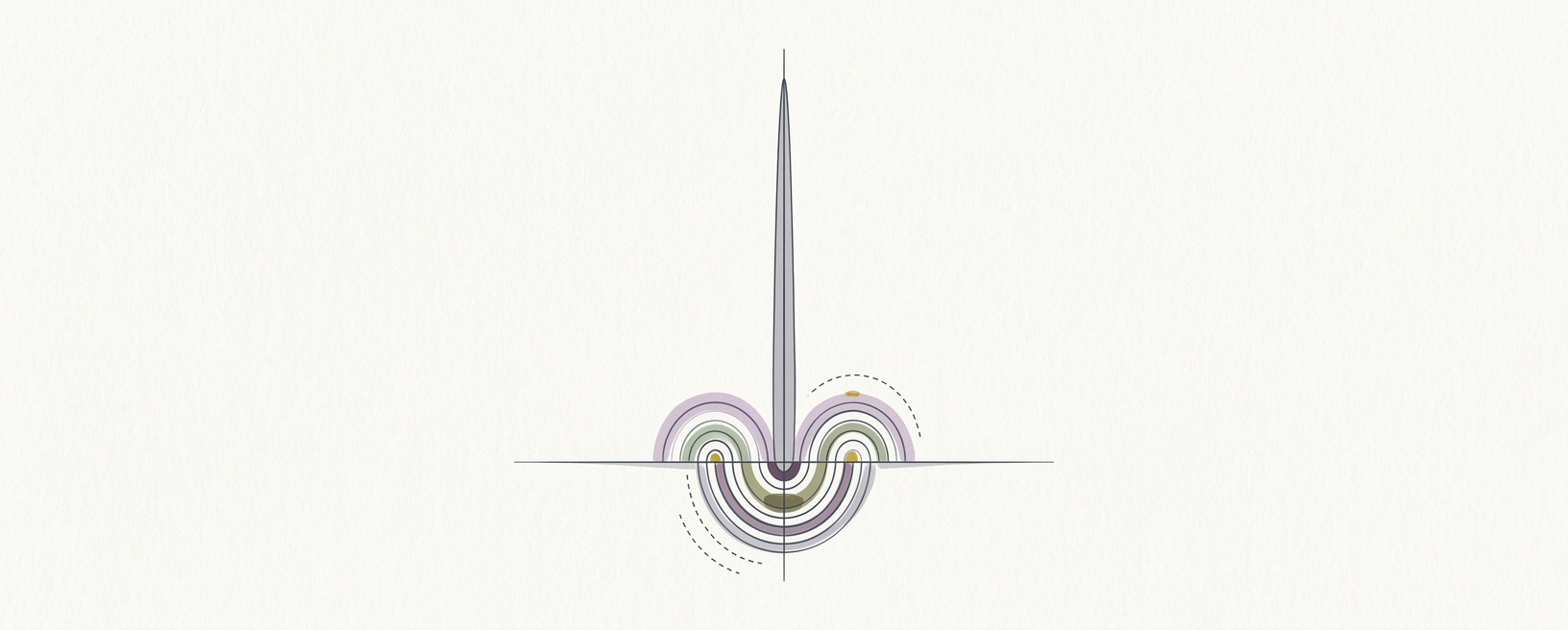 Abstract cream-and-slate line illustration on Kokorology paper, drawn for Plié Pulse at the Barre for Pelvic Floor Tone