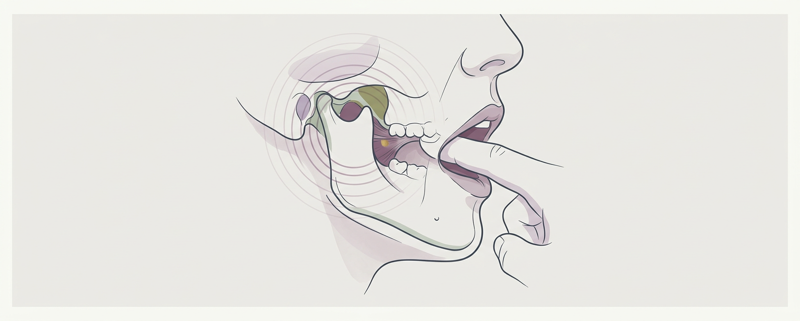 Abstract cream-and-slate line illustration on Kokorology paper, drawn for Pterygoid Release (Intra-oral)