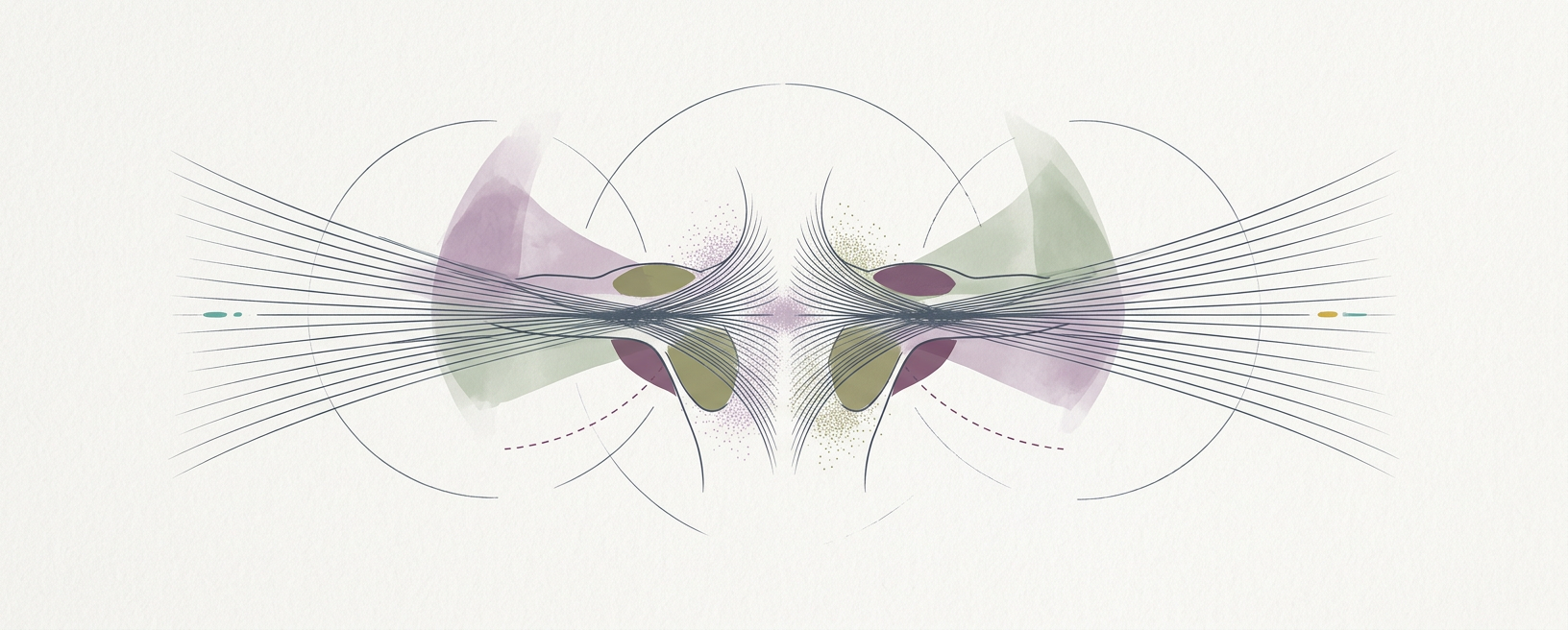 Abstract cream-and-slate line illustration on Kokorology paper, drawn for Resistance Band Face Pull for Upper Back Integration