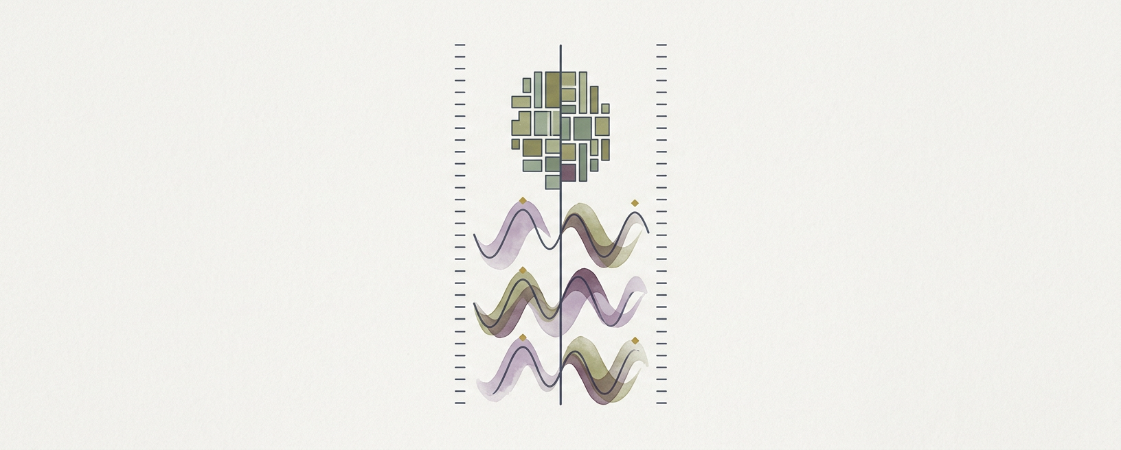 Abstract cream-and-slate line illustration on Kokorology paper, drawn for Ruck March Cadence with Controlled Breath