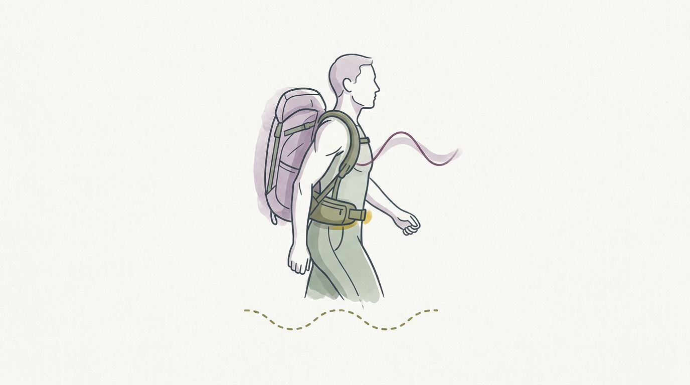 Abstract cream-and-slate line illustration on Kokorology paper, drawn for Ruck March with Cadence for Metabolic Health