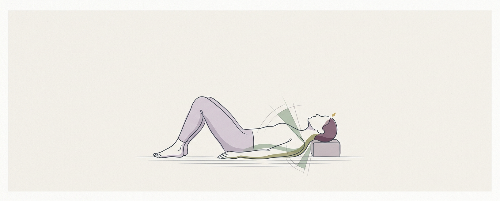 Abstract cream-and-slate line illustration on Kokorology paper, drawn for Semi-Supine Constructive Rest for Spinal Freedom