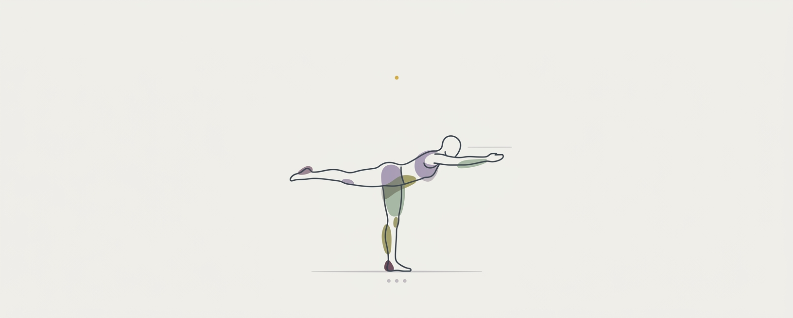 Abstract cream-and-slate line illustration on Kokorology paper, drawn for Single Leg Balance with Dynamic Reach