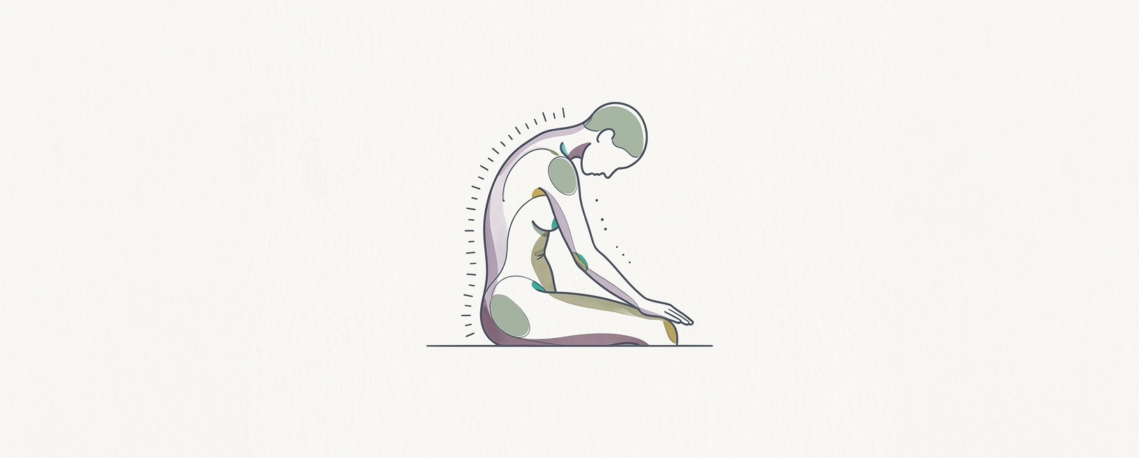 Abstract cream-and-slate line illustration on Kokorology paper, drawn for Spinal Arch and Curl for Fluidity