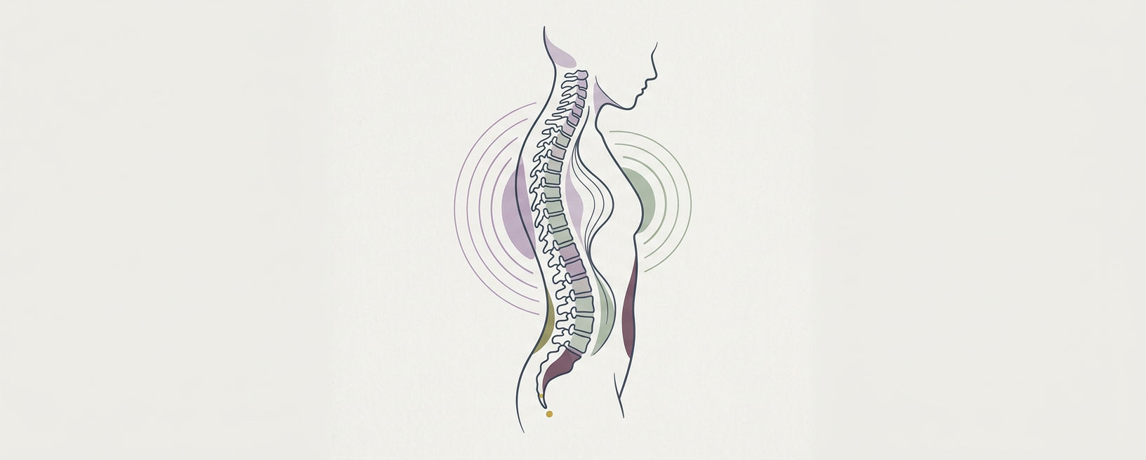 Abstract cream-and-slate line illustration on Kokorology paper, drawn for Spinal Cord Breathing (Dragon's Breath)