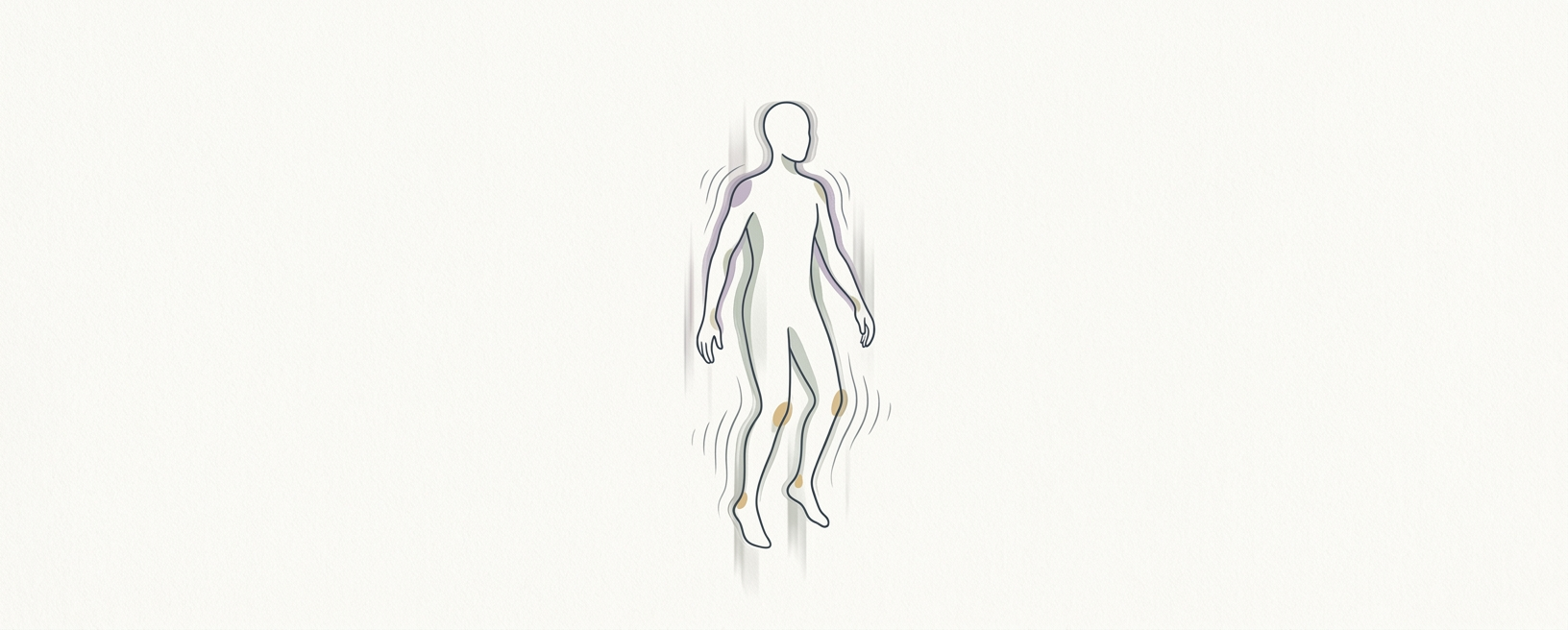 Abstract cream-and-slate line illustration on Kokorology paper, drawn for Spontaneous Qi Gong: Shaking the Tree