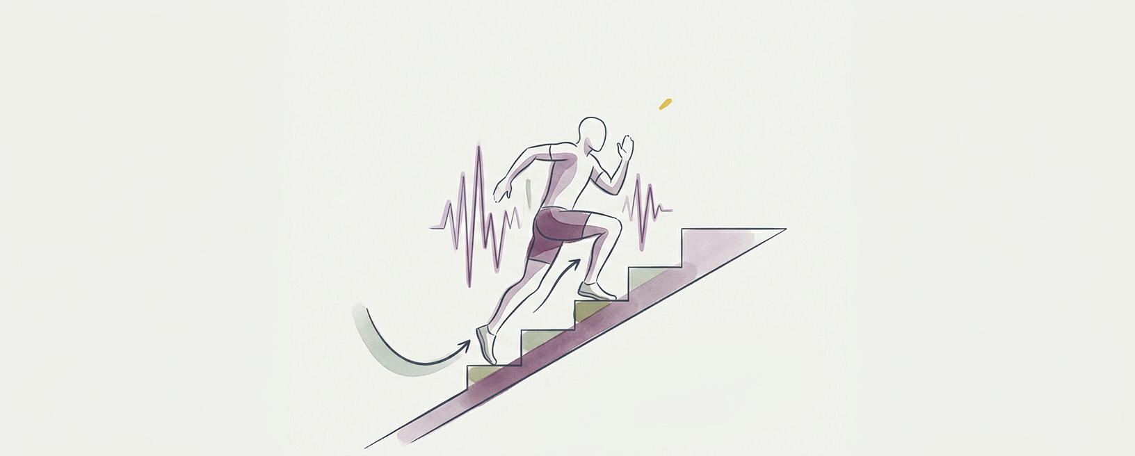 Abstract cream-and-slate line illustration on Kokorology paper, drawn for Stair Sprint for Metabolic Boost and Cognitive Clarity
