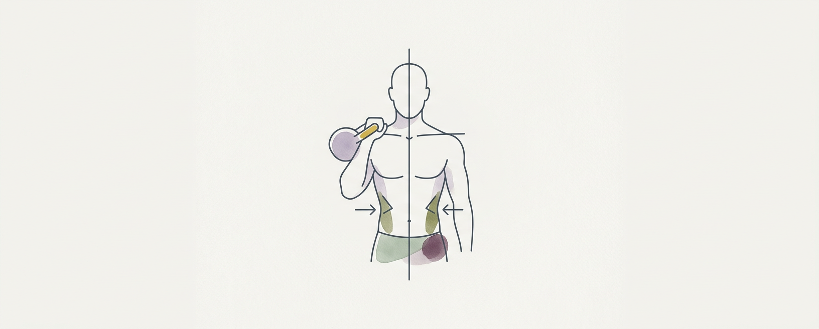 Abstract cream-and-slate line illustration on Kokorology paper, drawn for Suitcase Carry for Asymmetrical Core Stability
