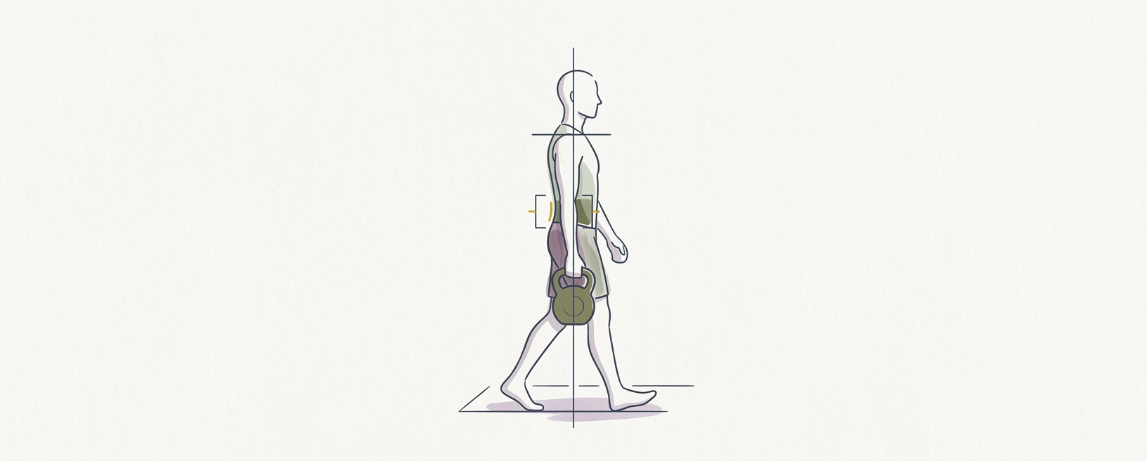Abstract cream-and-slate line illustration on Kokorology paper, drawn for Suitcase Carry for Asymmetrical Stability