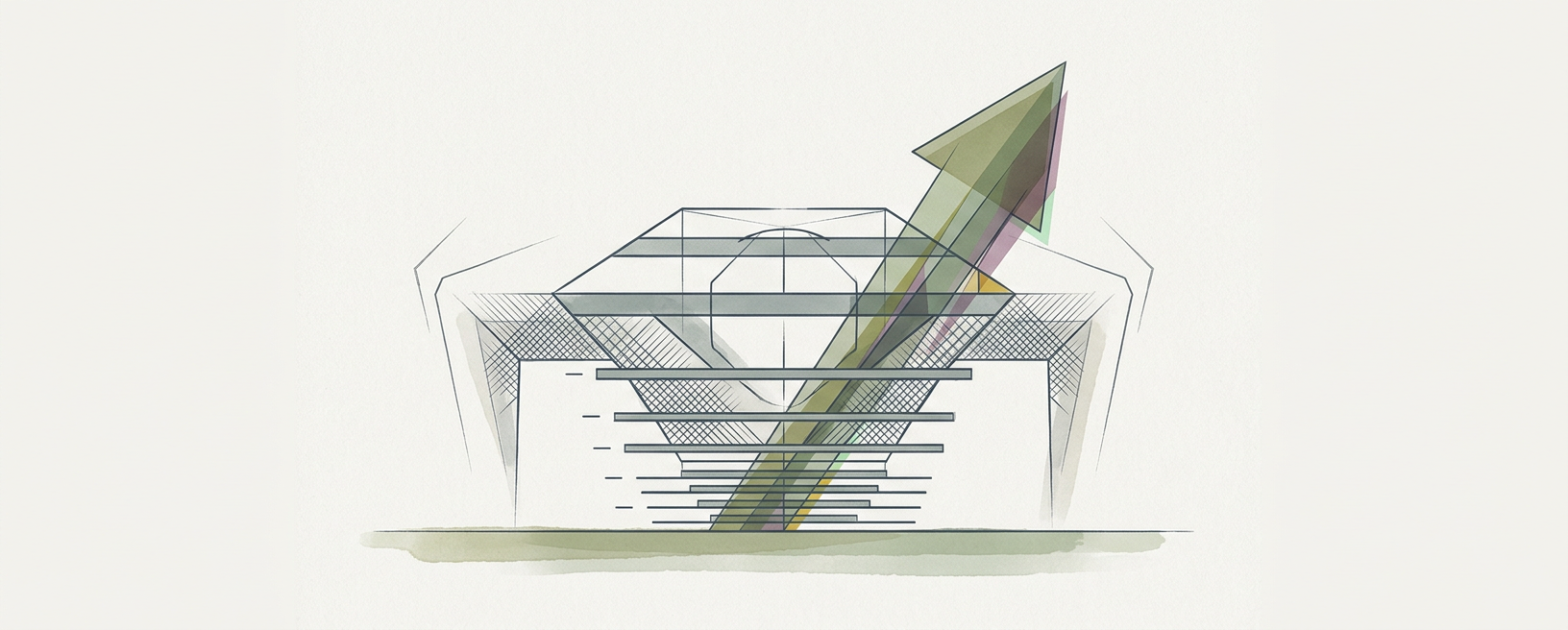 Abstract cream-and-slate line illustration on Kokorology paper, drawn for Tempo Push-Up with Slow Descent