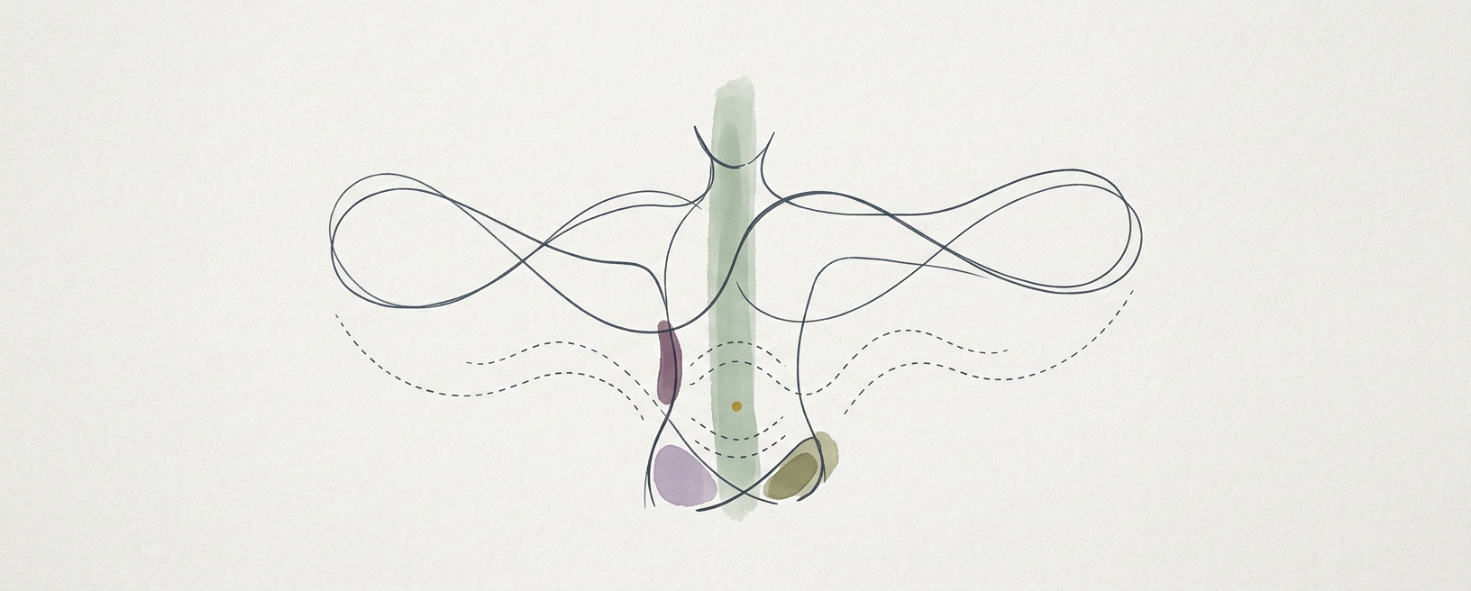 Abstract cream-and-slate line illustration on Kokorology paper, drawn for Wave Hands Like Clouds for Centered Movement
