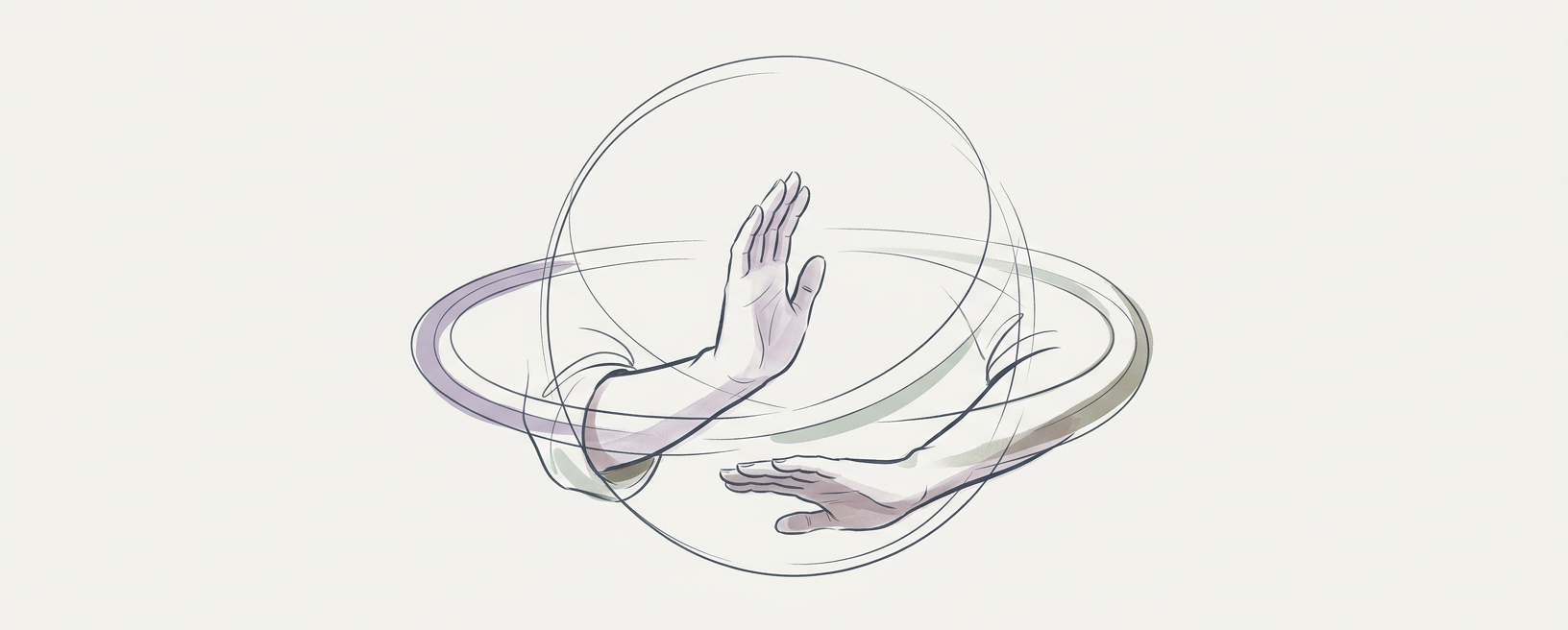 Abstract cream-and-slate line illustration on Kokorology paper, drawn for Wave Hands Like Clouds for Dynamic Balance