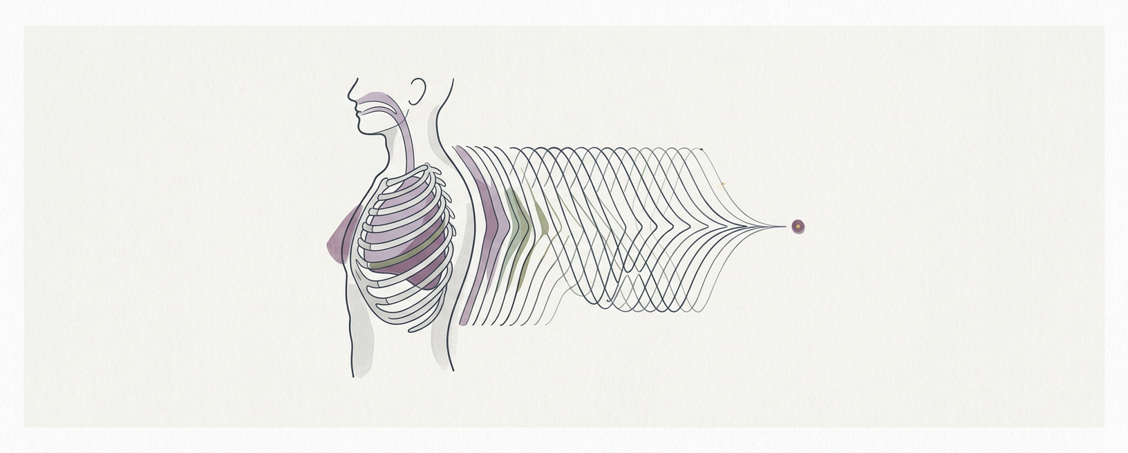 Abstract cream-and-slate line illustration on Kokorology paper, drawn for Wim Hof Style 30-Breath Cycle