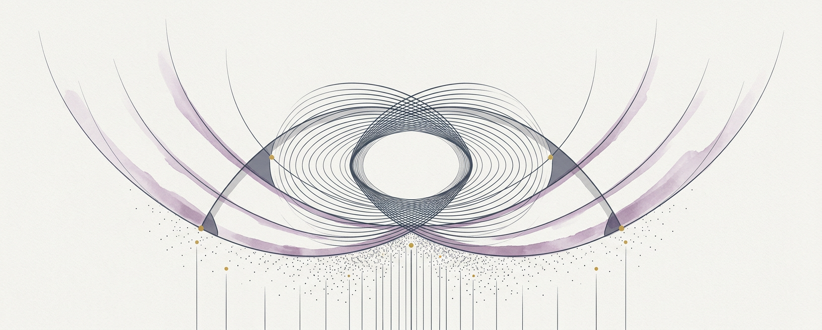 Abstract cream-and-slate line illustration on Kokorology paper, drawn for Clear Morning Static and Enhance Cognitive Flow
