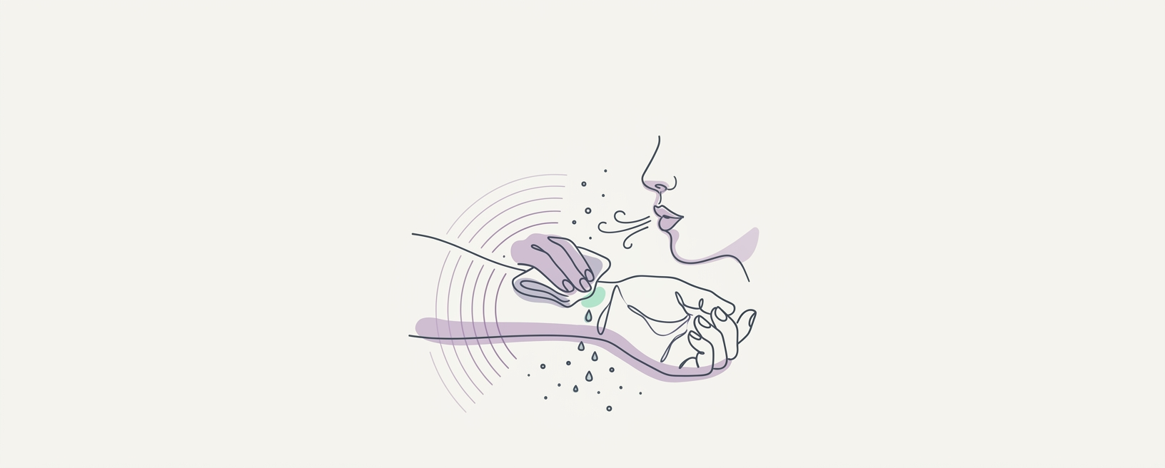 Abstract cream-and-slate line illustration on Kokorology paper, drawn for Cooling Down Core Temperature During Perimenopause