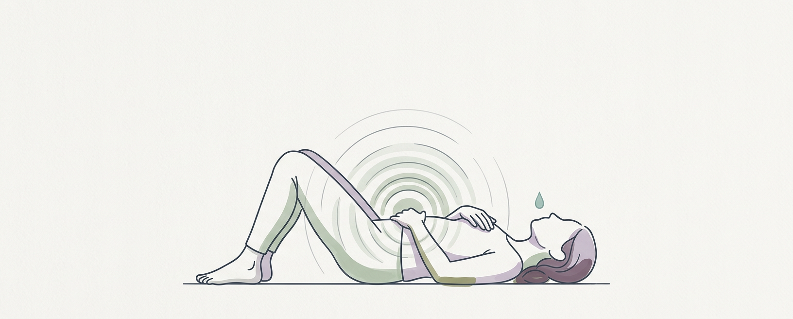 Abstract cream-and-slate line illustration on Kokorology paper, drawn for Mitigate GLP-1 Nausea Through Sustained Somatic Pause
