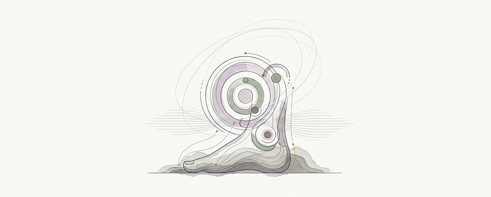 Abstract cream-and-slate line illustration on Kokorology paper, drawn for Reintegrate Movement After Injury