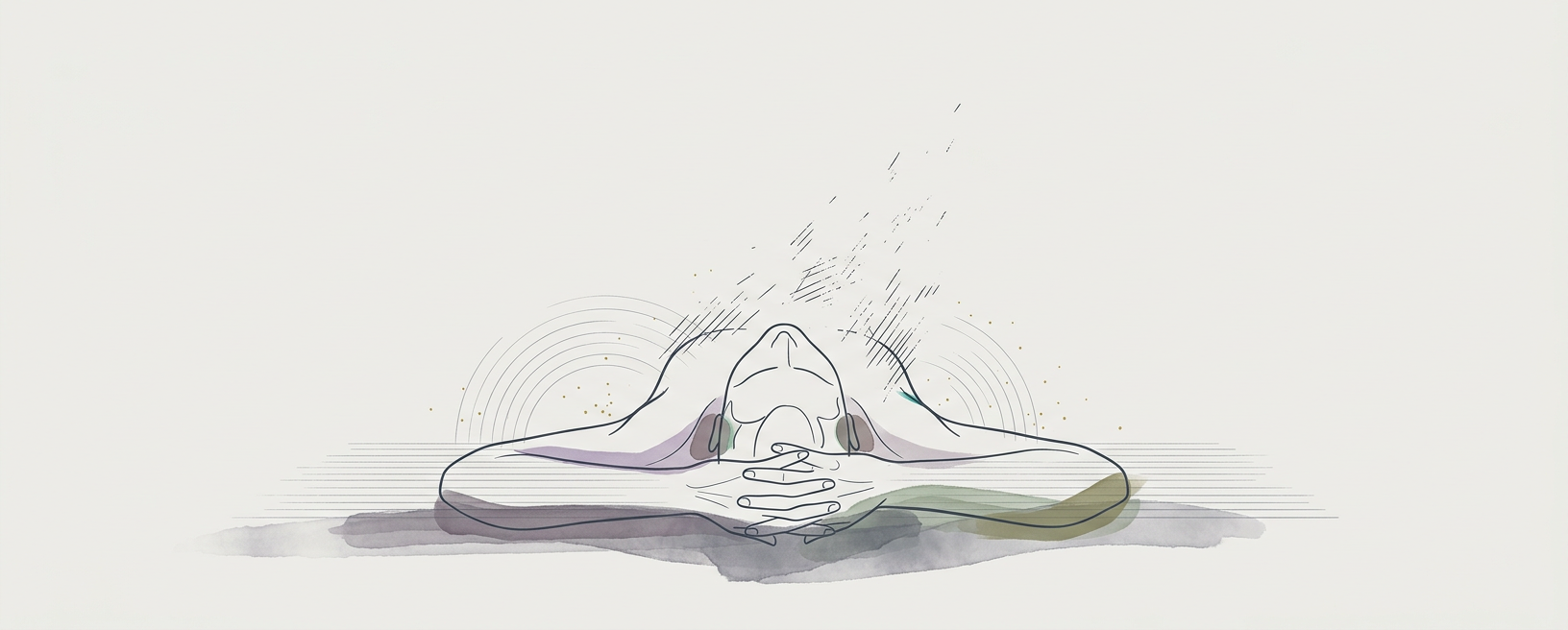 Abstract cream-and-slate line illustration on Kokorology paper, drawn for Reintegrate the System After Peak Performance