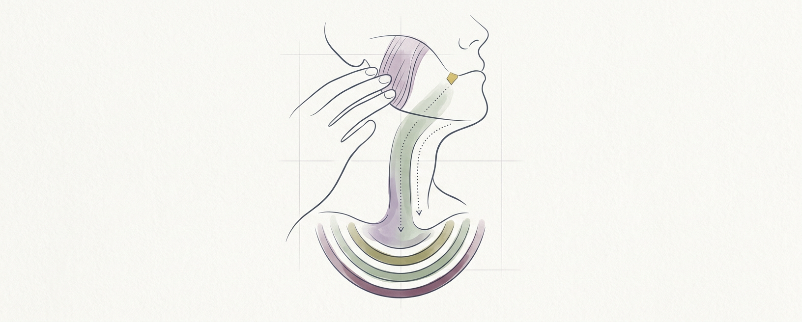 Abstract cream-and-slate line illustration on Kokorology paper, drawn for Restore Coherence After Conflict