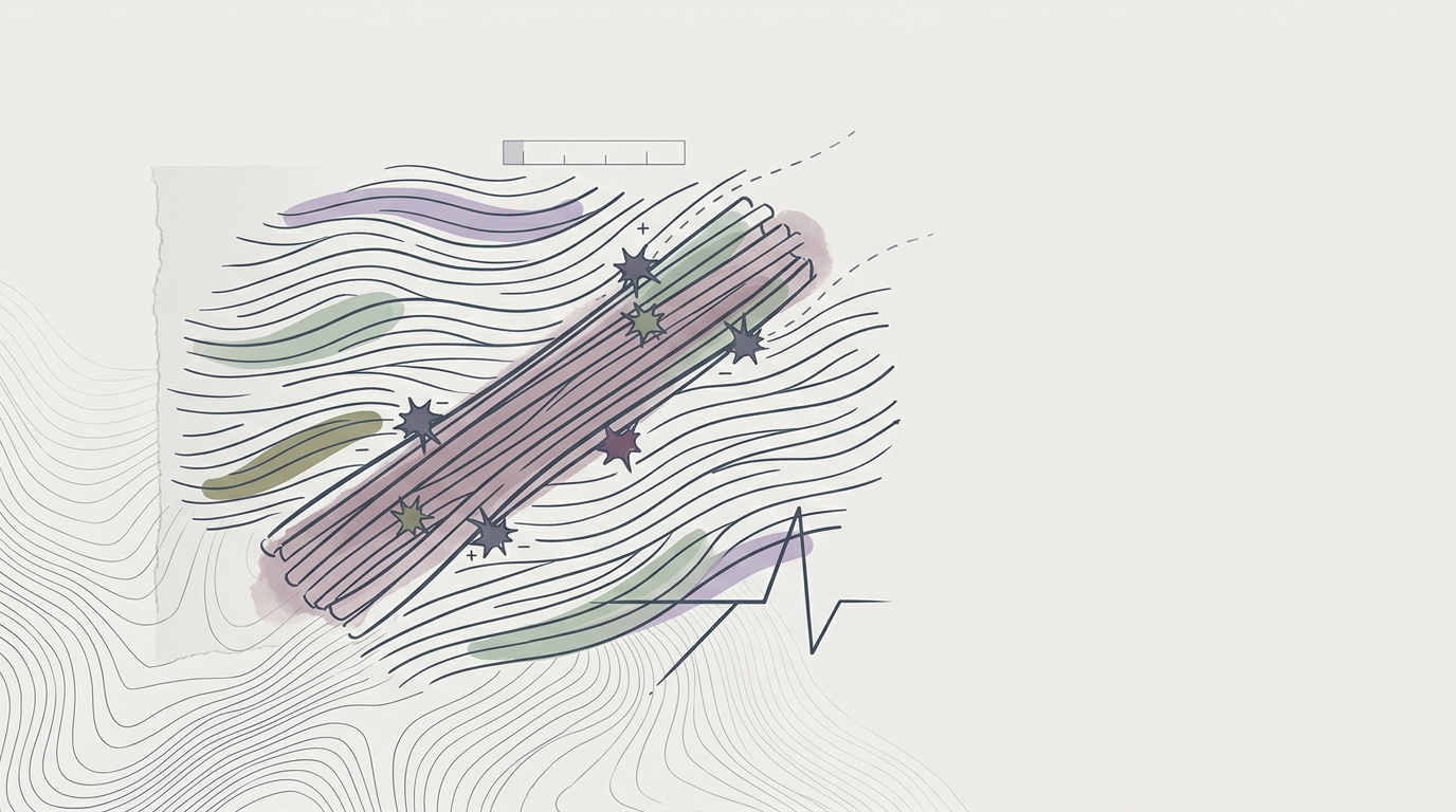 Abstract cream-and-slate line illustration on Kokorology paper, drawn for A stress receptor is making your heart rigid