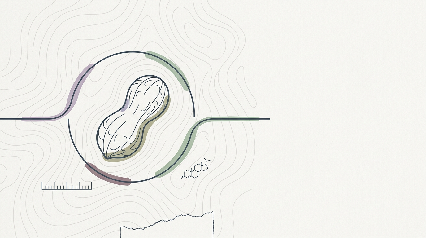 Abstract cream-and-slate line illustration on Kokorology paper, drawn for The bile acid signal that can turn off a peanut allergy