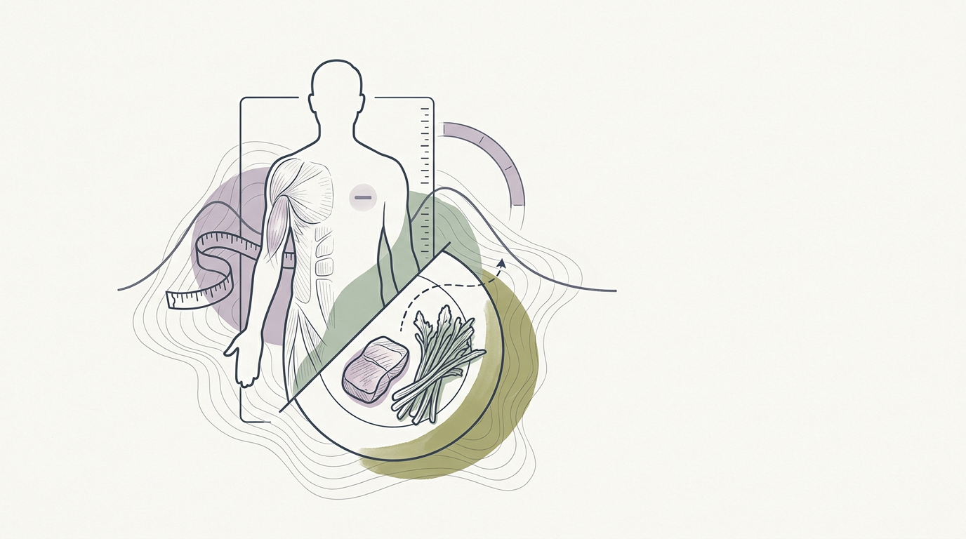Abstract cream-and-slate line illustration on Kokorology paper, drawn for Feeding a body on GLP-1 is a protein-first operation