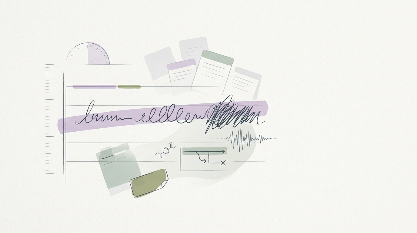 Abstract cream-and-slate line illustration on Kokorology paper, drawn for The slow bleed of executive function has a paper trail