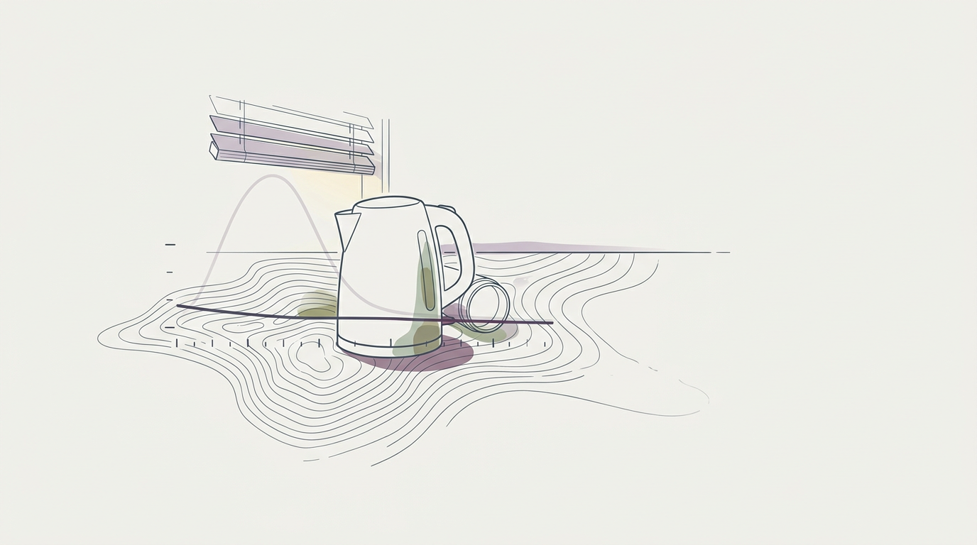 Abstract cream-and-slate line illustration on Kokorology paper, drawn for The inverted cortisol curve of a nine-day festival