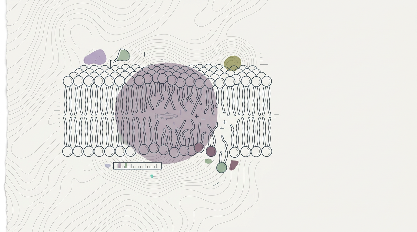 Abstract cream-and-slate line illustration on Kokorology paper, drawn for The anchovy collapse and your cell membranes