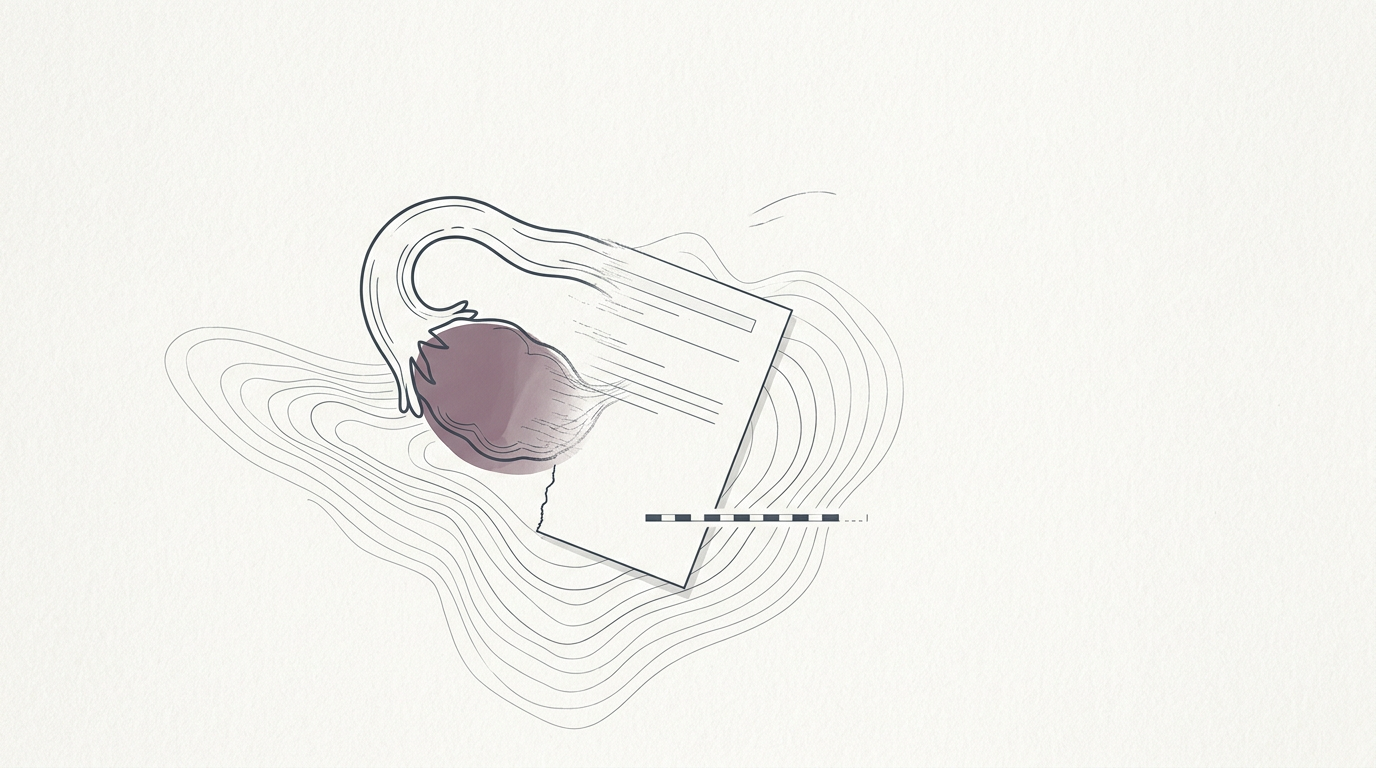 Abstract cream-and-slate line illustration on Kokorology paper, drawn for That 'vague' abdominal pain has a high cellular cost