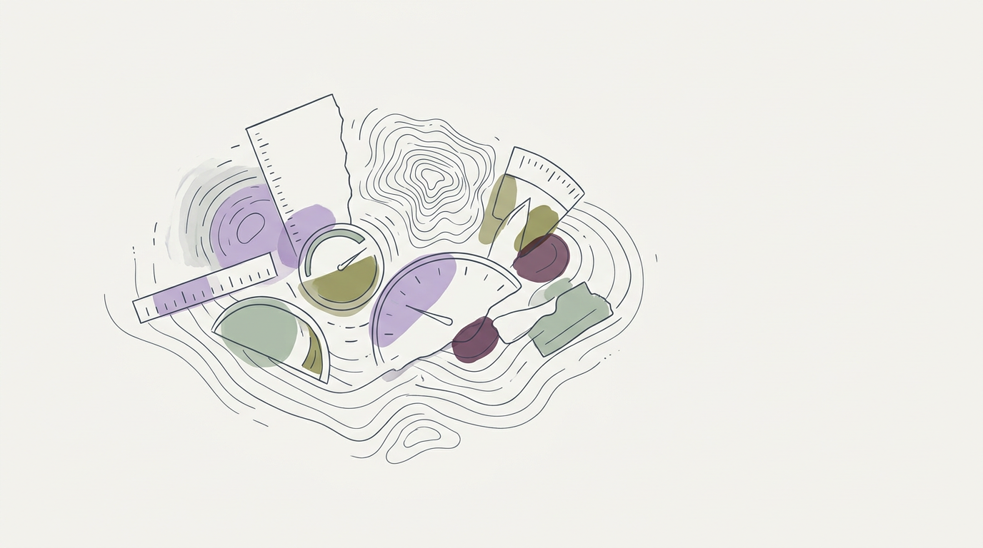Abstract cream-and-slate line illustration on Kokorology paper, drawn for Post Festival Glucose Recovery the Kerala Way