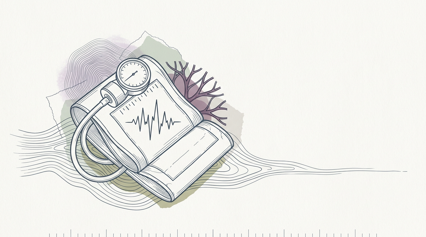 Abstract cream-and-slate line illustration on Kokorology paper, drawn for Your blood pressure cuff is measuring autonomic strain