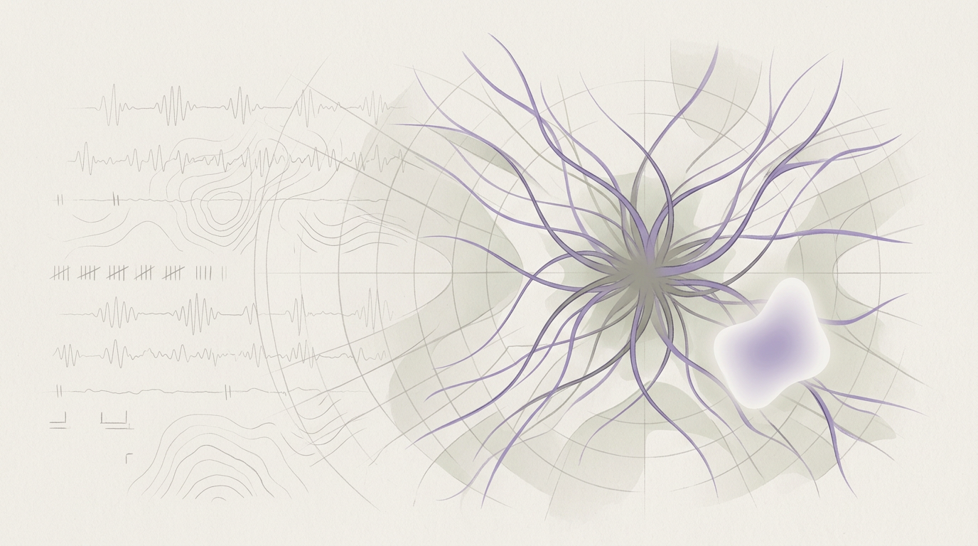 Abstract cream-and-slate line illustration on Kokorology paper, drawn for A Remote Leader's Cohesion Boost: From Wired to Connected