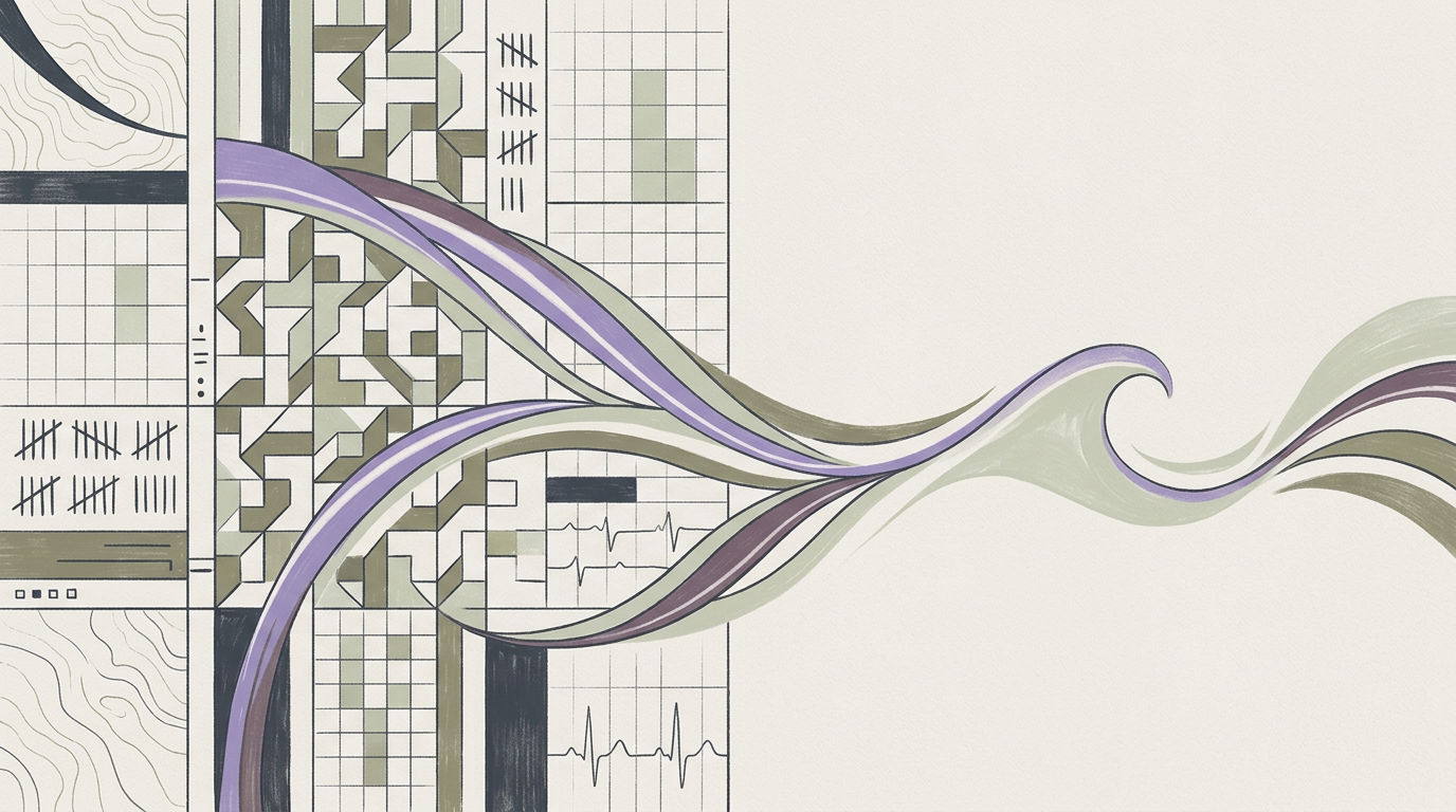 Abstract cream-and-slate line illustration on Kokorology paper, drawn for A Surgeon's Surgical Resilience: From Static to Flow