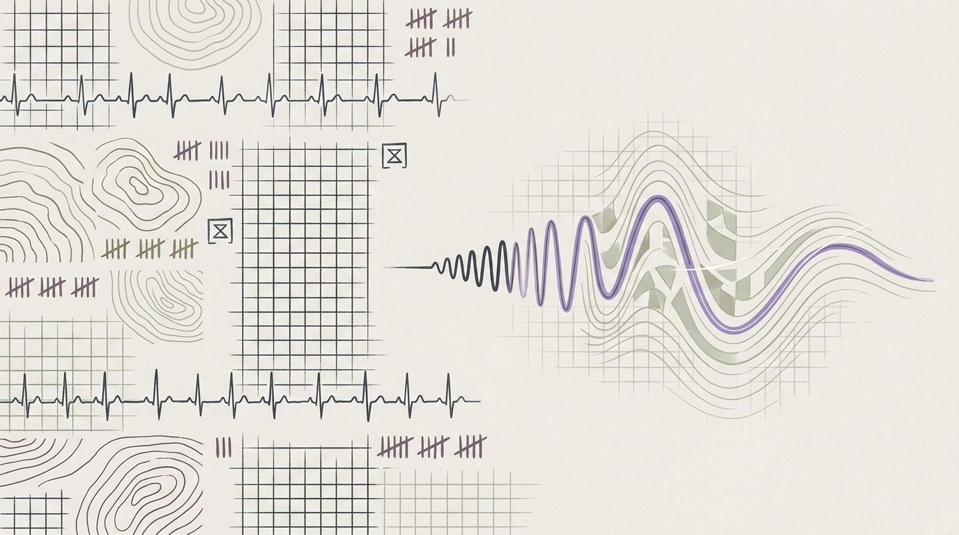 Abstract cream-and-slate line illustration on Kokorology paper, drawn for Anxiety and GI: Calming GLP-1 Side Effects with Vagal Tone