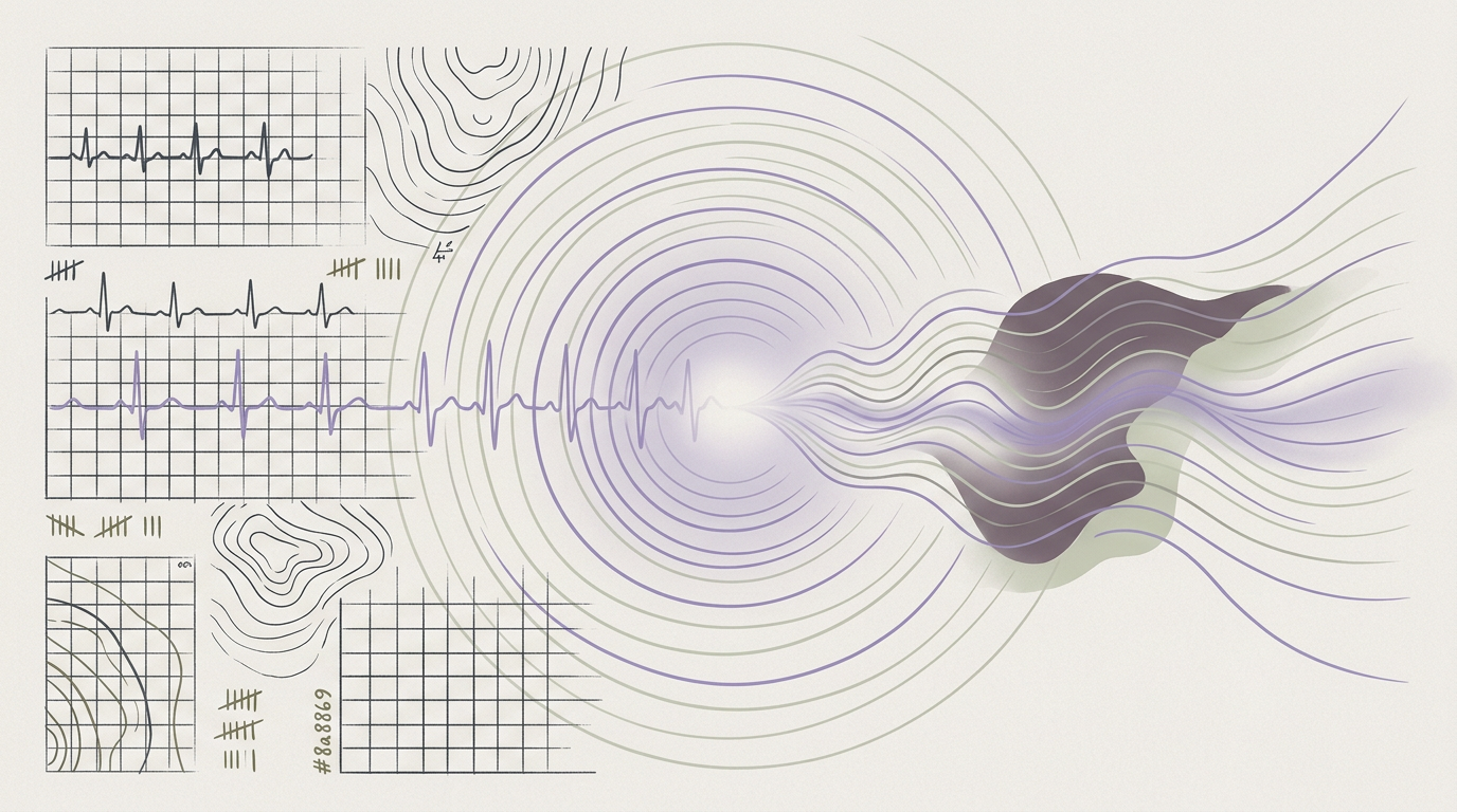 Abstract cream-and-slate line illustration on Kokorology paper, drawn for Athlete Recovery: When training harder means training smarter