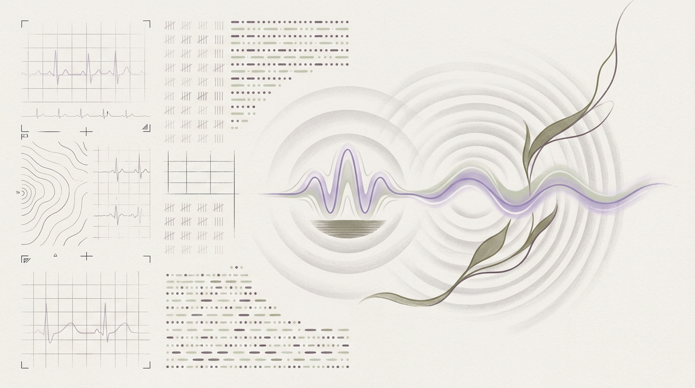 Abstract cream-and-slate line illustration on Kokorology paper, drawn for Austin New Parent Reclaims Energy with Postpartum Recovery