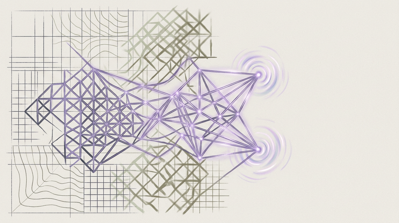 Abstract cream-and-slate line illustration on Kokorology paper, drawn for Cracking ADHD Productivity for a NYC Coder