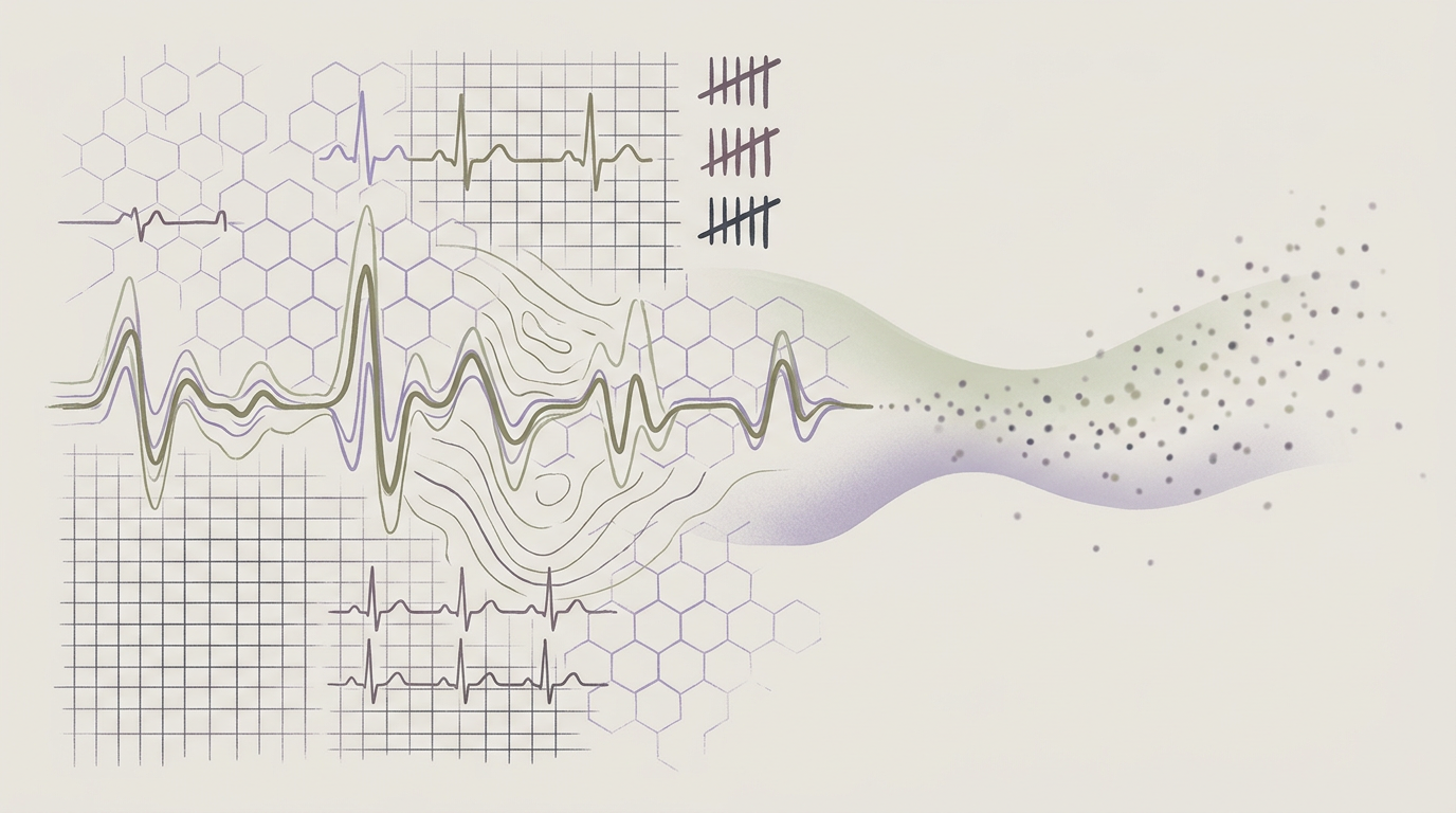 Abstract cream-and-slate line illustration on Kokorology paper, drawn for Cracking the Marathon Performance Plateau