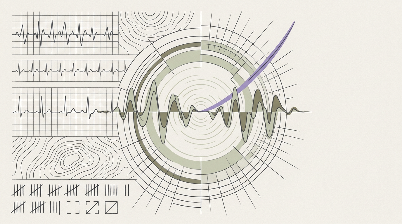 Abstract cream-and-slate line illustration on Kokorology paper, drawn for Endurance Performance: From Plateau to Peak in 10 Weeks