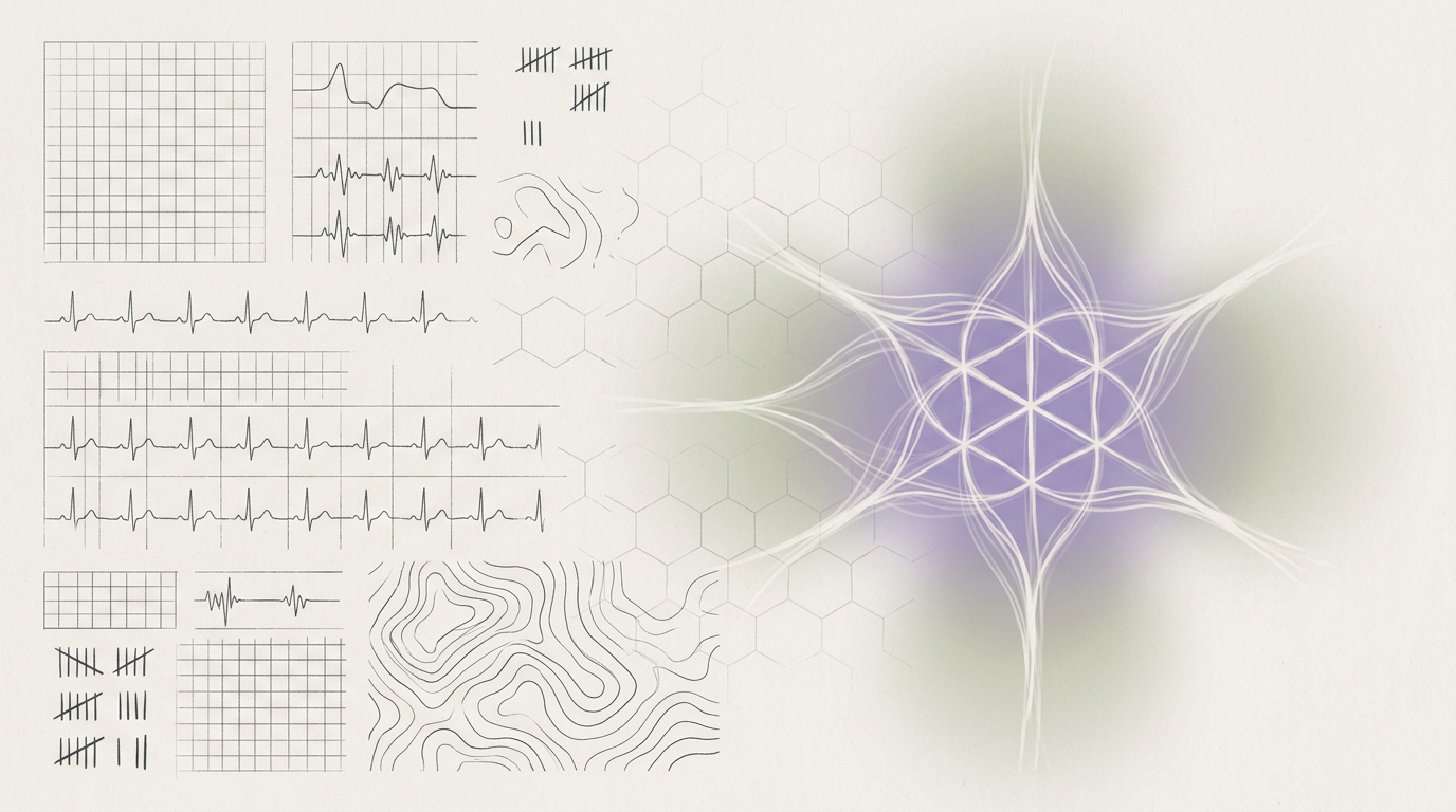 Abstract cream-and-slate line illustration on Kokorology paper, drawn for FinTech Founder Well-being: Calming the Startup Static