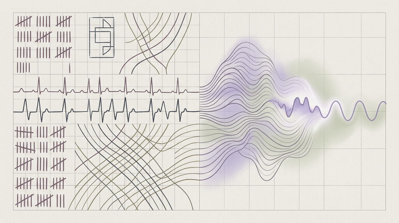 Abstract cream-and-slate line illustration on Kokorology paper, drawn for From 60% to 85% Sleep Efficiency: Addressing Perimenopause Sleep