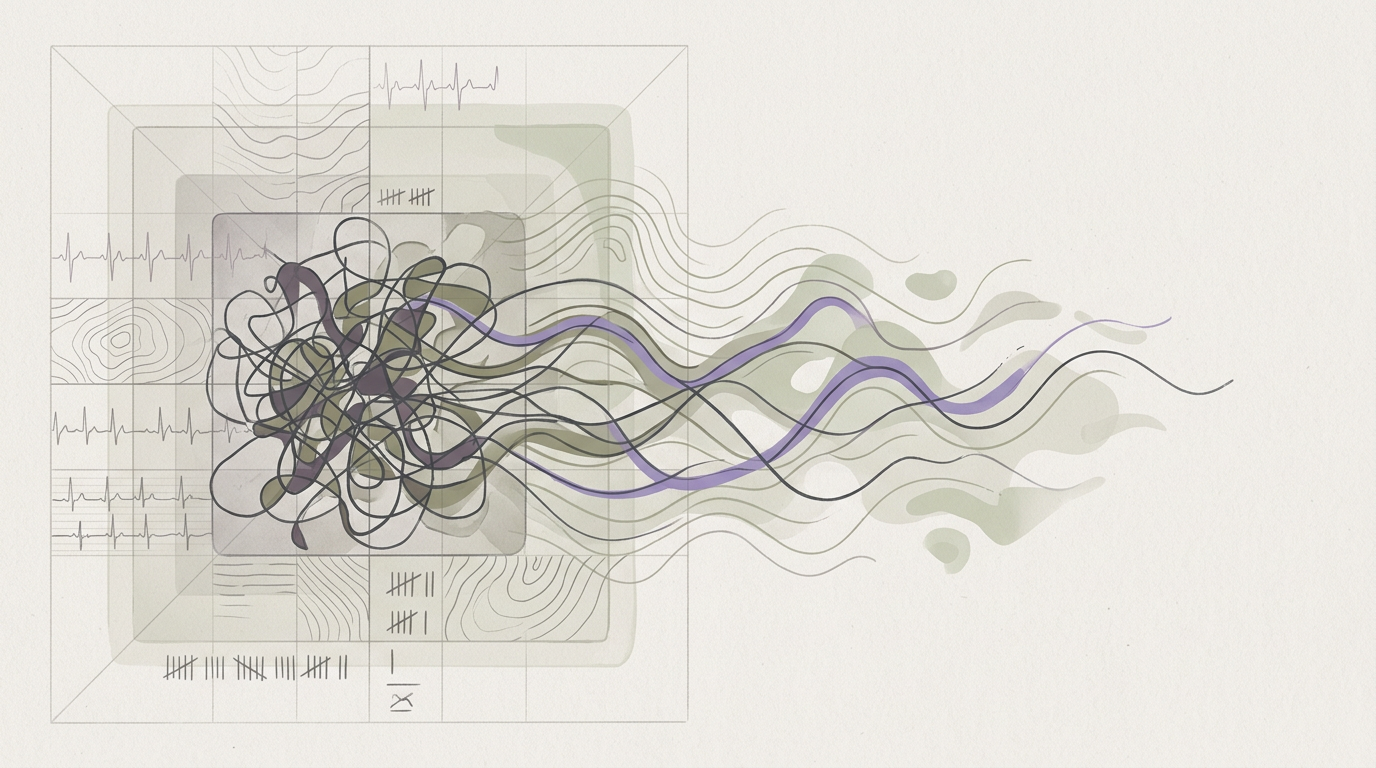 Abstract cream-and-slate line illustration on Kokorology paper, drawn for Overcoming Remote Sales Burnout: From 3/10 to 7/10 Energy