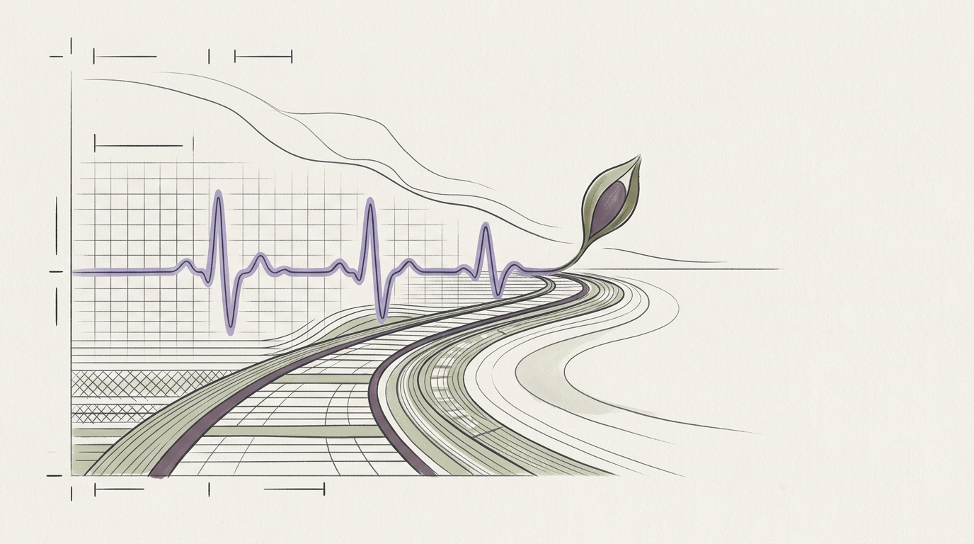 Abstract cream-and-slate line illustration on Kokorology paper, drawn for Postpartum Recovery: Reclaiming Capacity in Tokyo