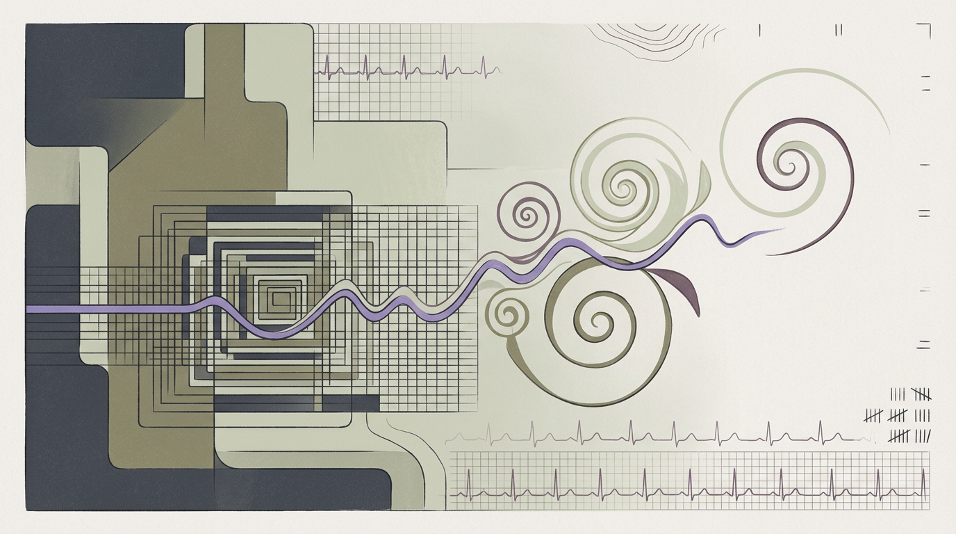 Abstract cream-and-slate line illustration on Kokorology paper, drawn for Rebuilding Capacity After Burnout: A Return to Form