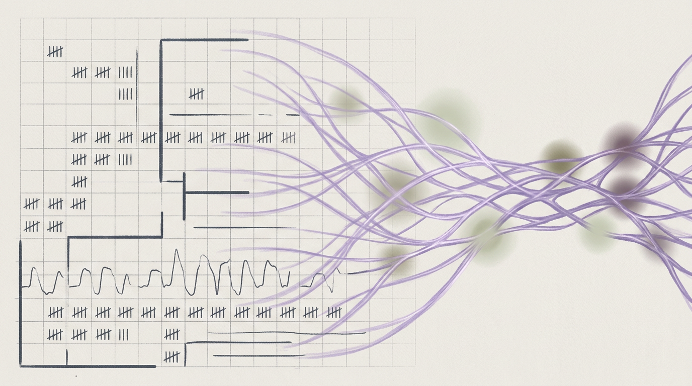 Abstract cream-and-slate line illustration on Kokorology paper, drawn for Regaining Athletic Confidence After Injury: Return to Sport