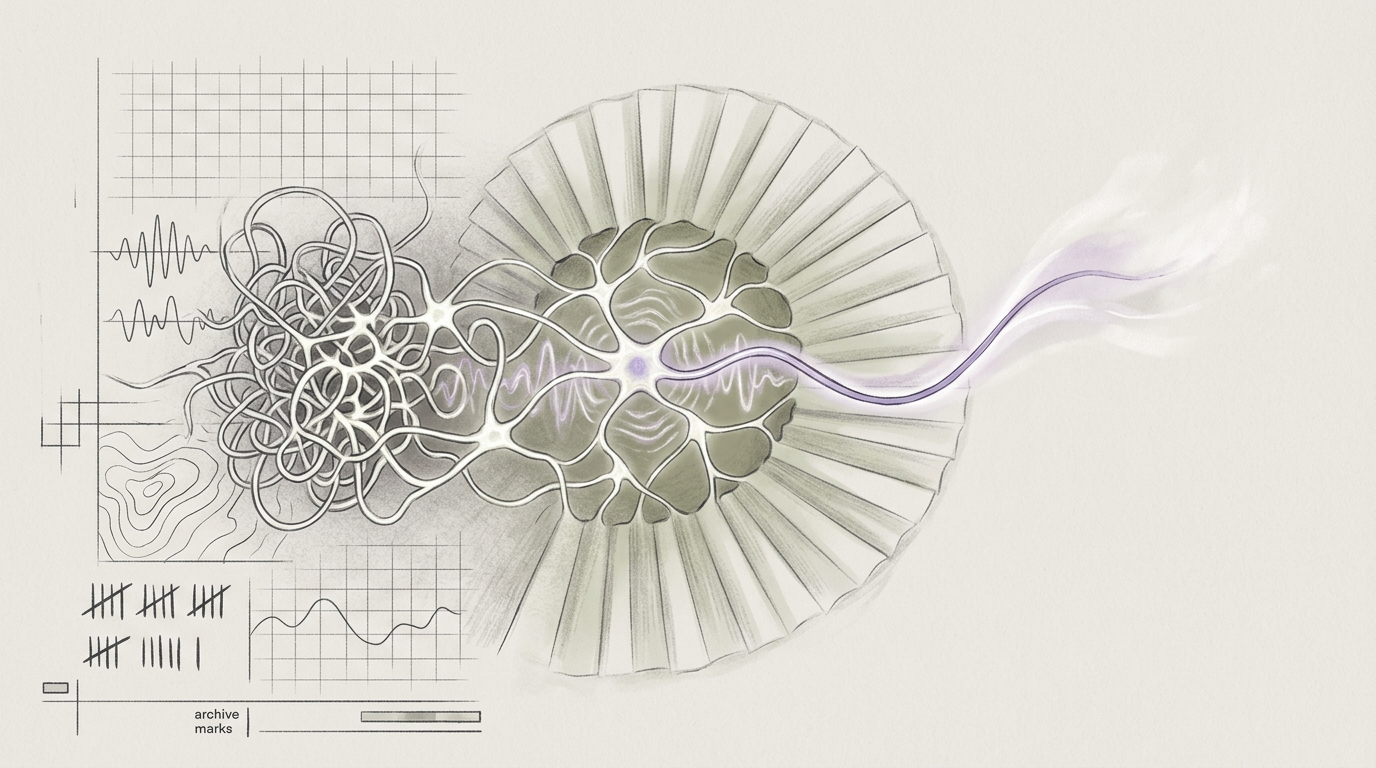 Abstract cream-and-slate line illustration on Kokorology paper, drawn for Remote Leadership: From Frazzled to Focused