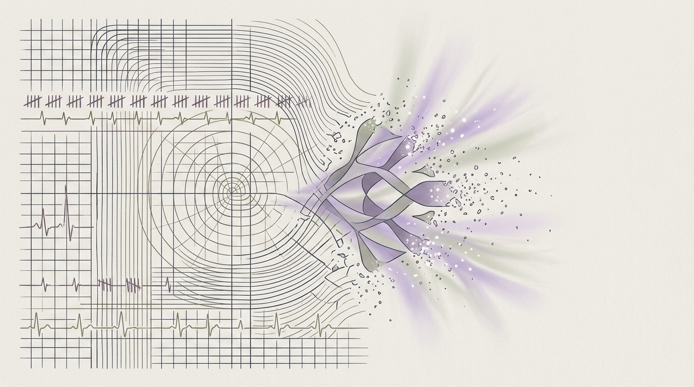 Abstract cream-and-slate line illustration on Kokorology paper, drawn for Shedding Decision Fatigue: From Fog to Focus