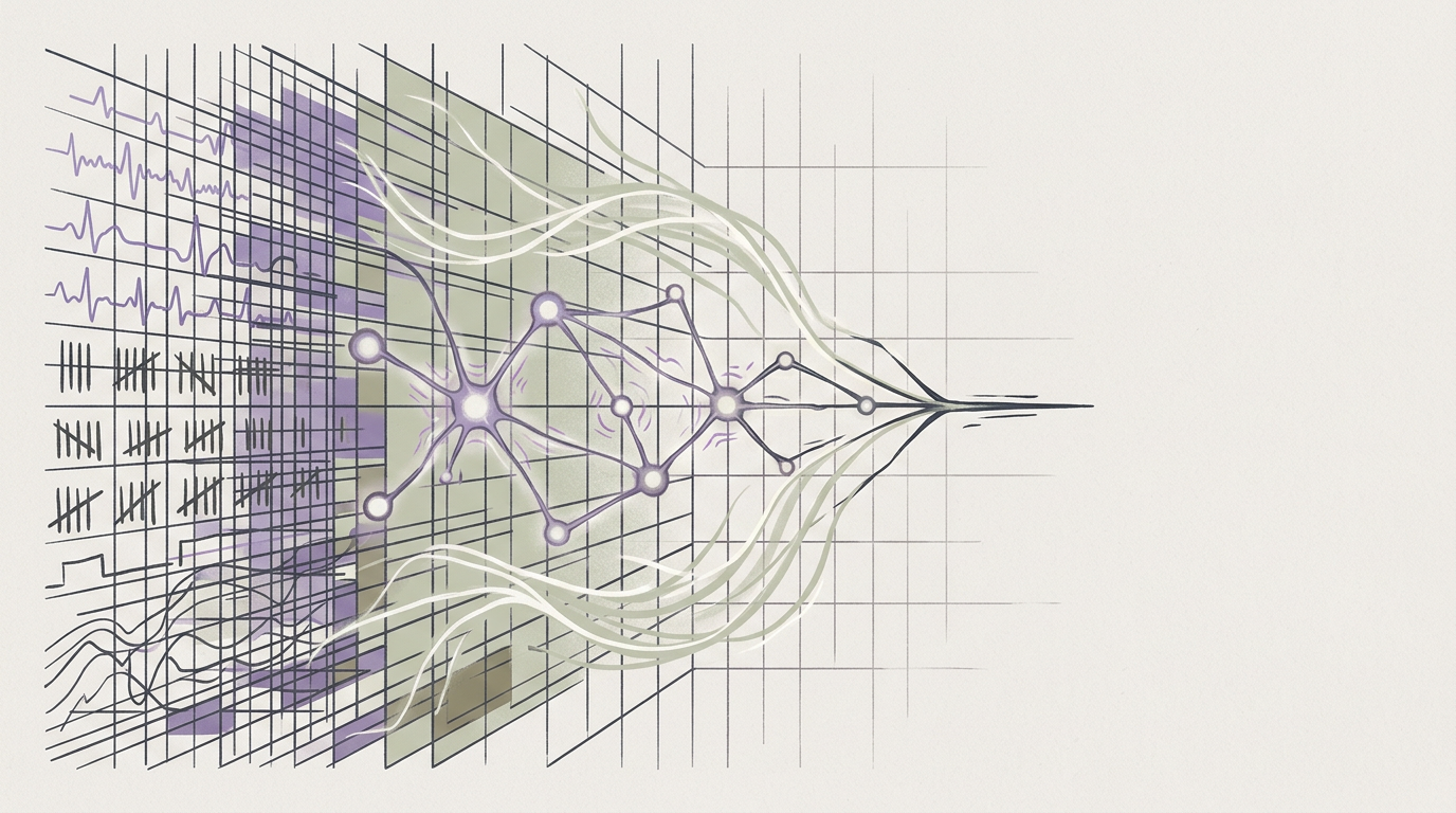 Abstract cream-and-slate line illustration on Kokorology paper, drawn for Slicing Through Executive Fatigue: A 30% Cognitive Clarity Leap
