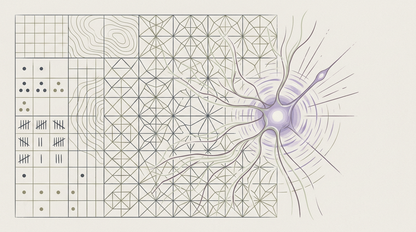 Abstract cream-and-slate line illustration on Kokorology paper, drawn for Strategic Foresight: Sharpening Decision-Making in Tech Leadership